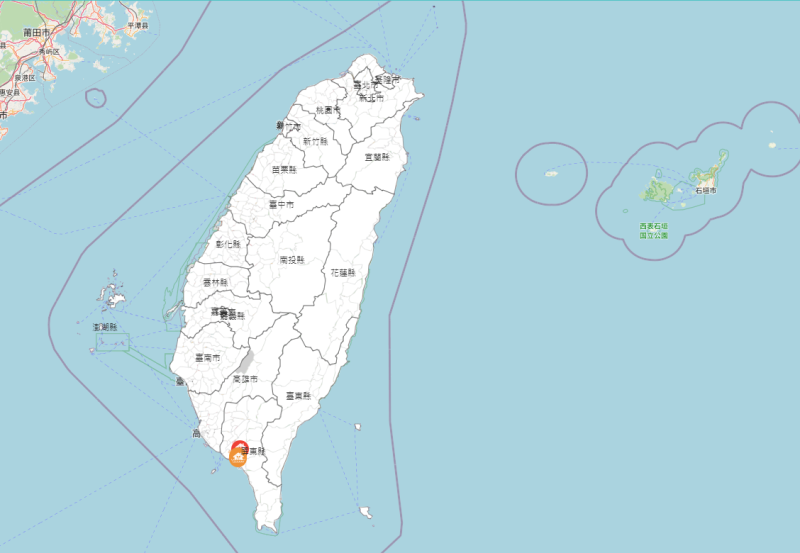 經濟部水利署對高雄市、屏東縣列為一級淹水警戒，其中高雄市累積雨量已達107毫米。   圖：翻攝自經濟部水利署官網