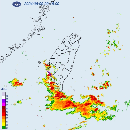 低壓帶影響，對流雲系旺盛，中央氣象署今(9)日上午8時35分針對5縣市發布大雨特報，低窪地區要留意積淹水。   圖：翻攝自中央氣象局