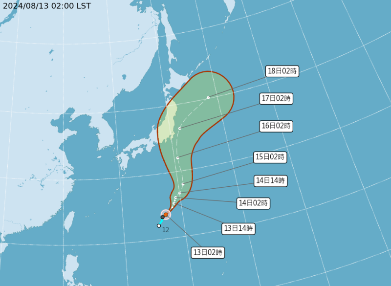 今(13)日中央氣象署表示，原位於日本南方海面的熱帶性低氣壓，已於今天凌晨2時發展為輕度颱風安比，與山神共存，瑪莉亞則減弱為熱帶低壓。   圖：翻攝自中央氣象署官網