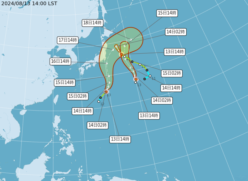 今(13)日一早生成的熱帶性低氣壓，於今日下午生成今年第八號颱風悟空。   圖：翻攝自中央氣象署官網