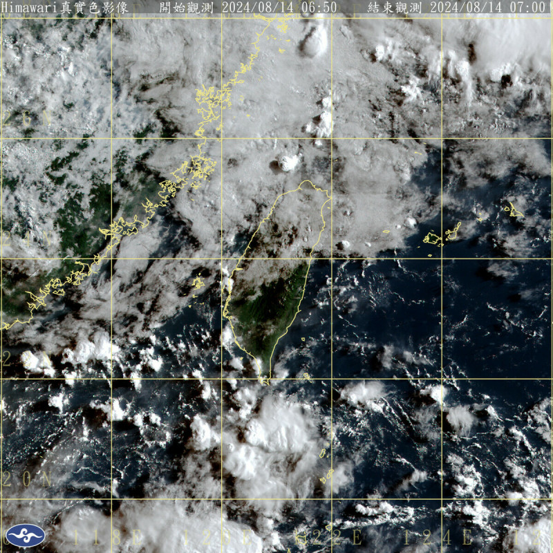 受到低壓帶影響，今天西半部沿海地區與澎湖有零星短暫陣雨，午後則要注意，各地將有局部短暫雷陣雨。   圖：中央氣象署／提供