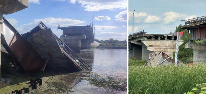 烏軍摧毀俄羅斯庫斯克州（Kursk）塞姆河（Seim River）上一座橋梁。   圖：翻攝「X」@trajaykay