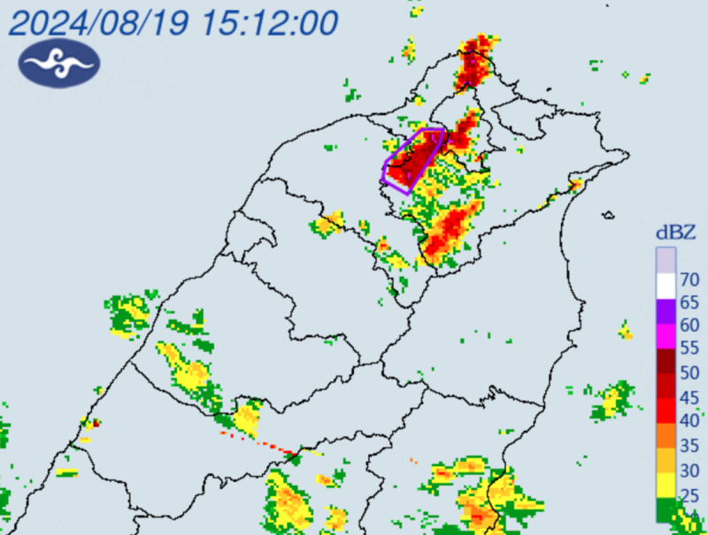 中央氣象署今（19）日下午3時41分針對桃園市、新北市、台北市發布大雷雨即時訊息，持續時間至下午4時45分，請民眾慎防劇烈降雨、雷擊，低窪地區慎防淹水。   圖：翻攝自中央氣象署