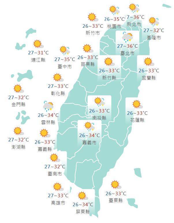 今（23）天各地天氣炎熱，中央氣象署發布高溫資訊。   圖：氣象署提供