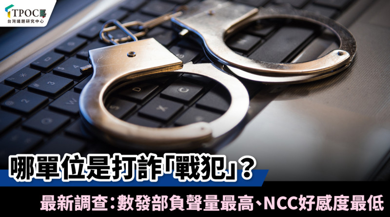 關於哪單位是打詐「戰犯」，調查結果顯示，數發部負聲量最高、NCC好感度最低。   圖：翻攝自台灣議題研究中心