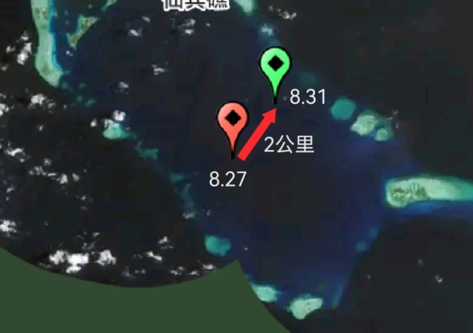 根據船隻 AIS 信號可以看到，菲 9701 艦相比此前的位置似乎向東北方向「移動」了約 2 公里。   圖 : 翻攝自單手搓核彈