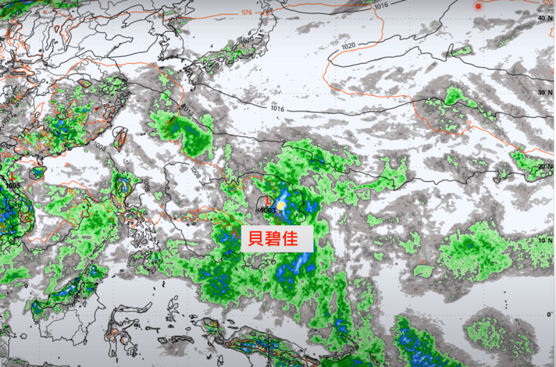 氣象專家預告，9至10日菲律賓外海可能生成熱帶低壓或颱風「貝碧佳」，未來10天台灣或有降雨。   圖：翻攝自 Hsin Hsing Chia  yt頻道