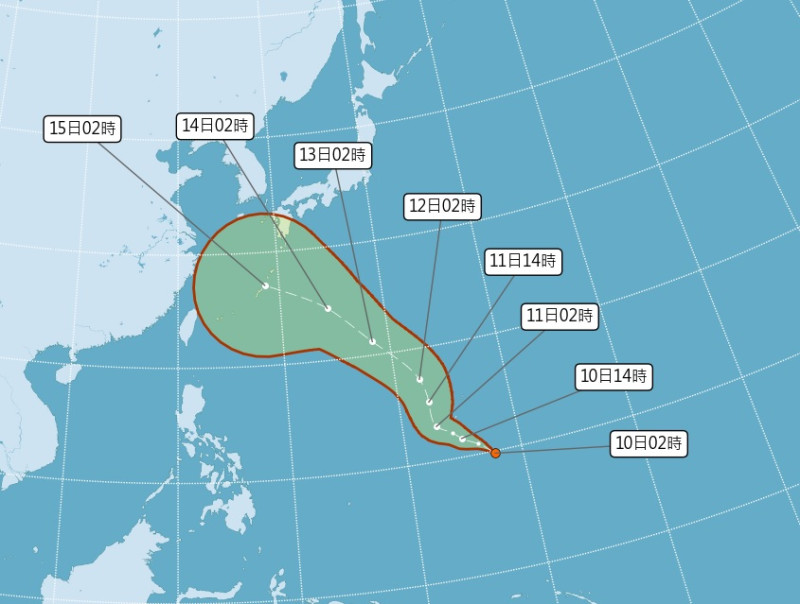 熱帶性低氣壓於今（10）天清晨2點生成，預計未來朝西北方向前進。   圖：氣象署提供