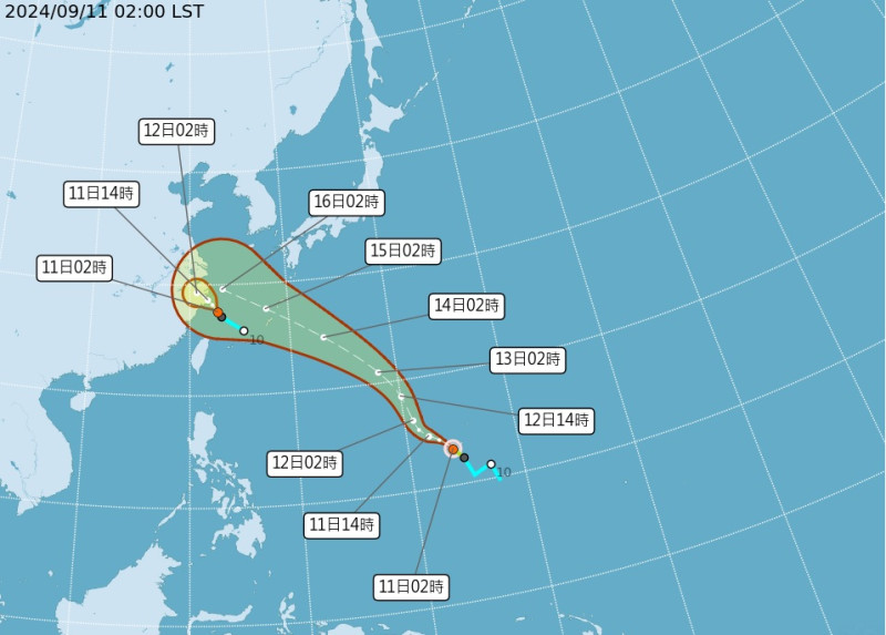 輕度颱風貝碧佳今（１１）天清晨2點距離鵝鑾鼻東南東方2650公里，預計於週末接近琉球群島附近。   圖：氣象署提供