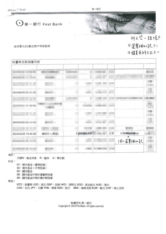 陳佩琪今（12）天一口氣公布帳戶明細。   圖：民眾黨 / 提供