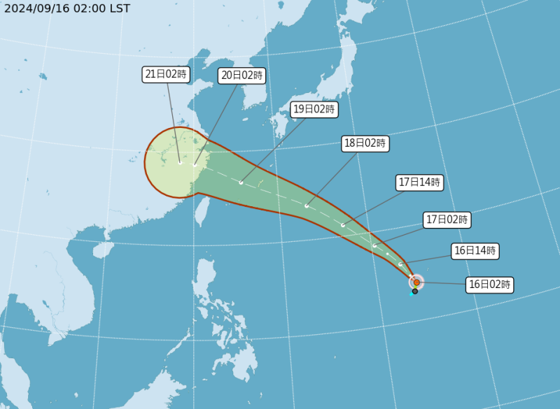 葡萄桑颱風路徑預期將影響中國浙江一帶。   圖:中央氣象署官網