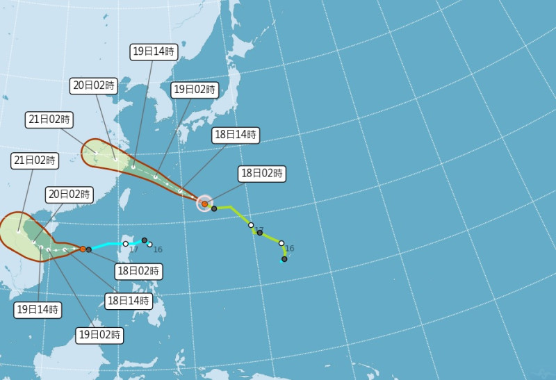 「葡萄桑」颱風與即將生成的「蘇力」颱風皆無直接侵台機率。   圖：氣象署網站