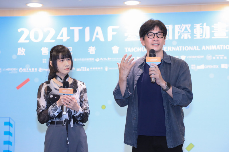 重量級動畫影人邱立偉導演及演員連俞涵一同為影展10週年暖身宣傳。   圖：台中市政府/提供