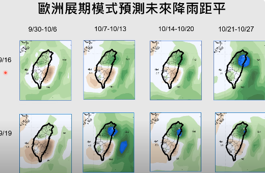 至於短期氣候趨勢預測，賈新興說，10月台中以北及宜蘭降雨有偏多的趨勢。   圖：翻攝自賈新興Youtube