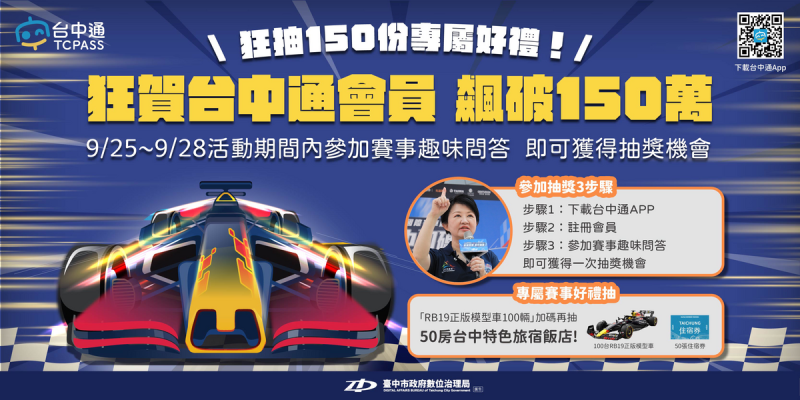 迎接紅牛賽車展演，台中通推出趣味問答抽大獎。    圖：台中市政府/提供