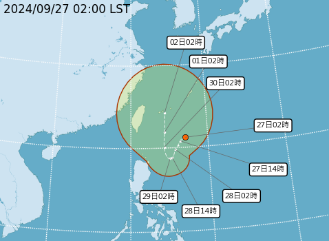 氣象署也發布TD22潛勢路徑，這顆準颱風在10月1日至2日距離台最近。   圖:氣象署官網