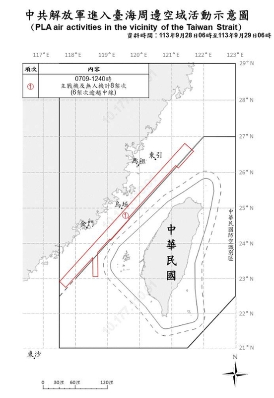  國軍偵獲共機8架次在台海周邊活動。   圖/國防部