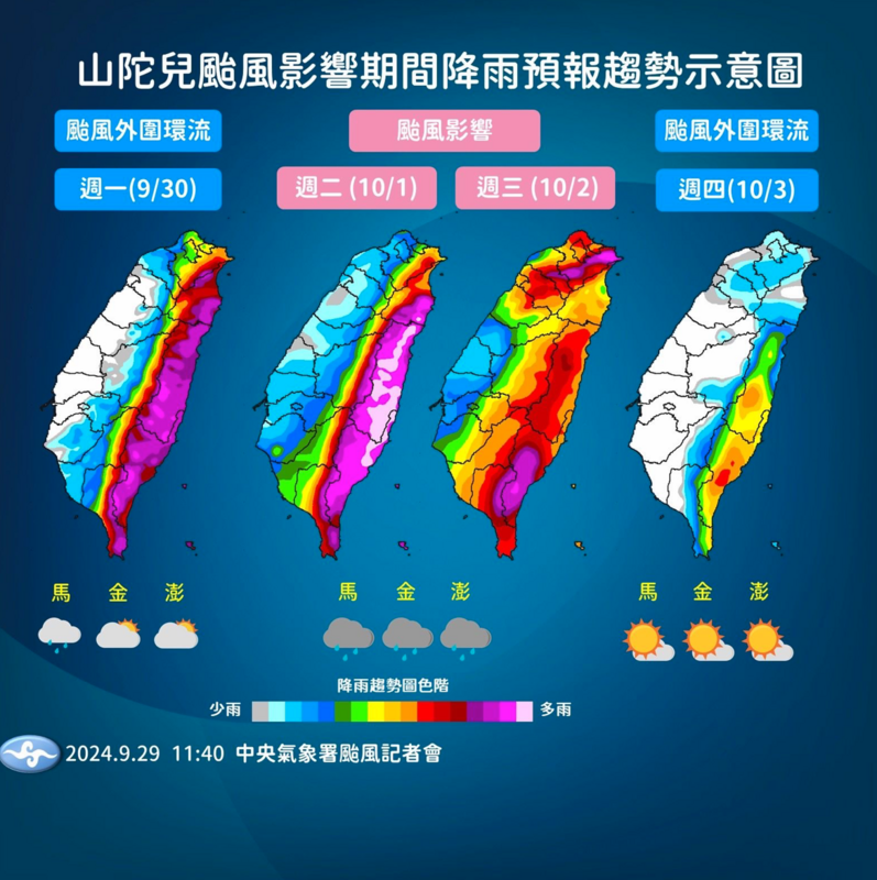 降雨趨勢。   圖：翻攝自中央氣象署臉書