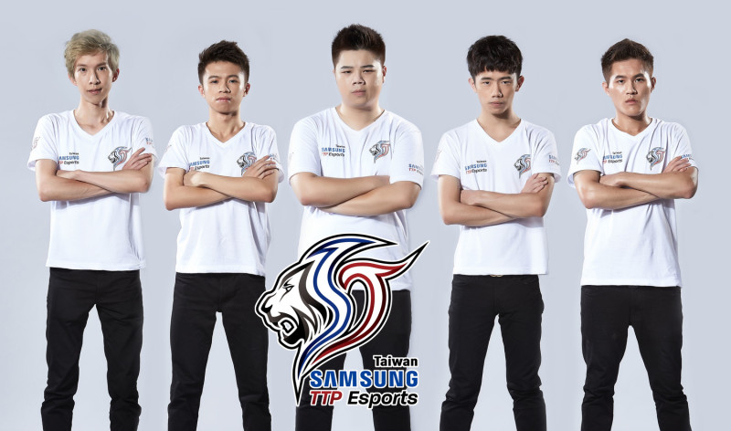 Samsung TTP Esports戰隊成員：凜、鮮柚、宮廷、花凜、Sky(由左至右)。   圖：台灣三星電子/提供