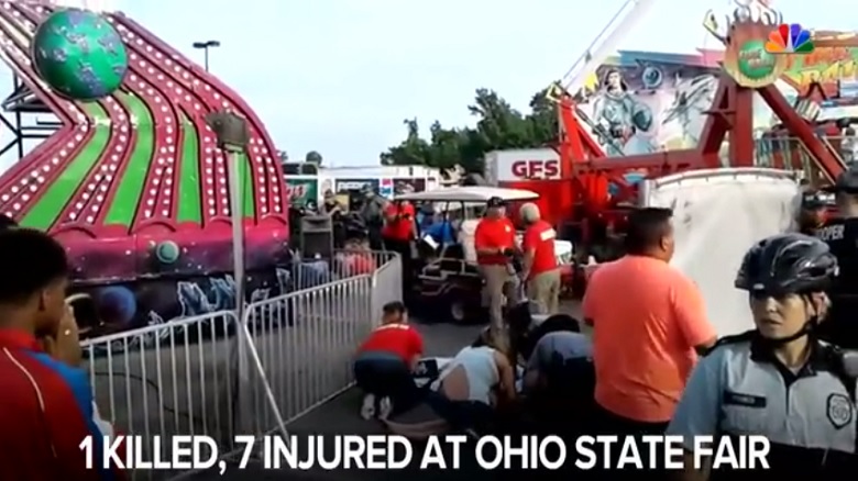 美國俄亥俄州嘉年華會（Ohio State Fair）26日爆出有民眾使用遊戲設施時發生意外，目前已造成1死7傷。   圖：翻攝NBC NEWS官網