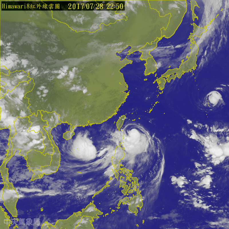 尼莎颱風已於昨(28)晚升級為中度颱風，持續往台灣逼近。   圖：中央氣象局