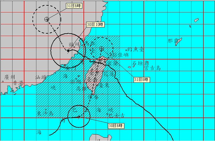 尼莎颱風逐漸遠離，海棠颱風接力報到，中央氣象局今天說，海棠颱風中心將在中午過後登陸南部，中南部越晚雨越大，氣象局也持續發布豪雨特報。   圖：中央氣象局