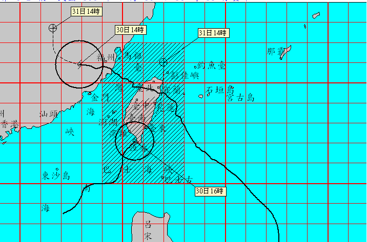 海棠颱風已在今(30)日16時40分左右由屏東楓港登陸。   圖：中央氣象局