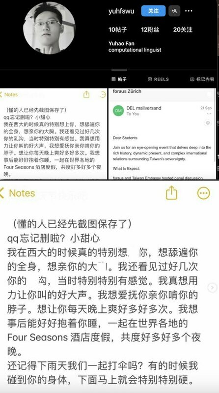 瑞士襲擊幼童案嫌犯范宇豪在犯案前幾分鐘，曾在Instagram發表了冗長的文字貼文，當中形容他對一名女子的性幻想。   圖：翻攝X（前推特）