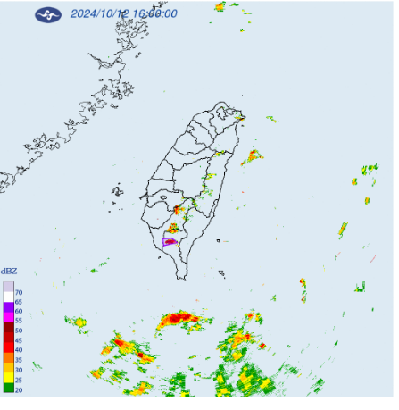 中央氣象署今(12)日下午4時27分發布緊急警報，屏東縣、高雄市遭遇大雷雨襲擊。   圖：氣象署／提供