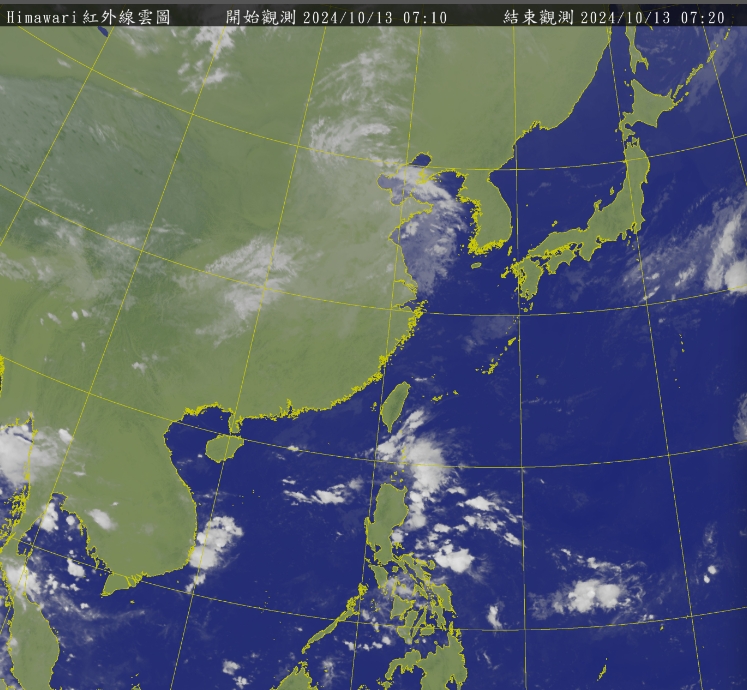 今天環境轉為偏東風，各地天氣大多晴到多雲。   圖/中央氣象署