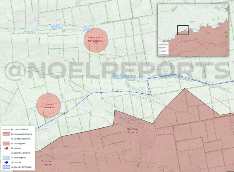 俄軍目前正向列瓦德涅 (Levadne) 和大新錫爾卡兩個村莊推進，企圖奪回控制區。 圖片來源: X帳號 @NOELreports 據報導， 