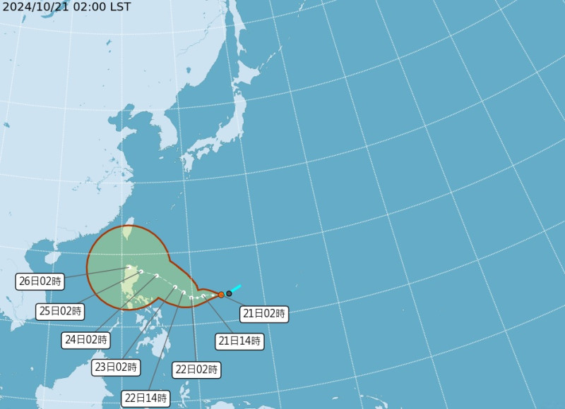 熱帶低壓今、明兩天將發展為第20號輕度颱風「潭美」。   圖：氣象署提供
