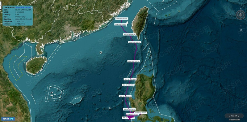 昨（20）日美軍第七艦隊與加拿大皇家海軍聯合執行例行任務，軍艦由南向北穿越台灣海峽。   圖：SCS Probing Initiative X
