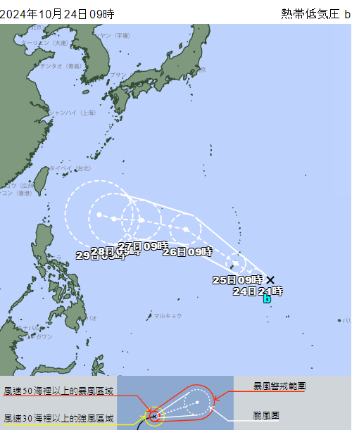 日本氣象廳預估今晚至明晨有機會生成今年第21號颱風。   圖：翻攝自日本氣象廳