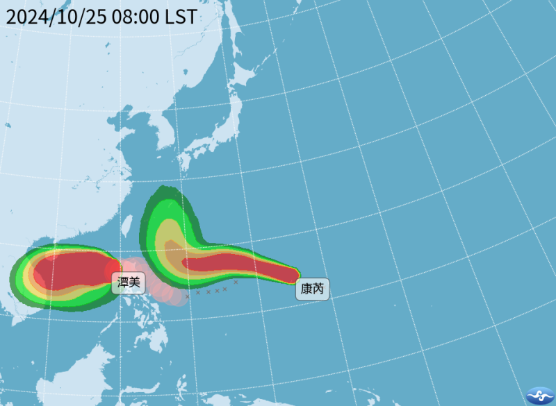 潭美颱風及康芮颱風路徑圖。   圖：中央氣象署／提供