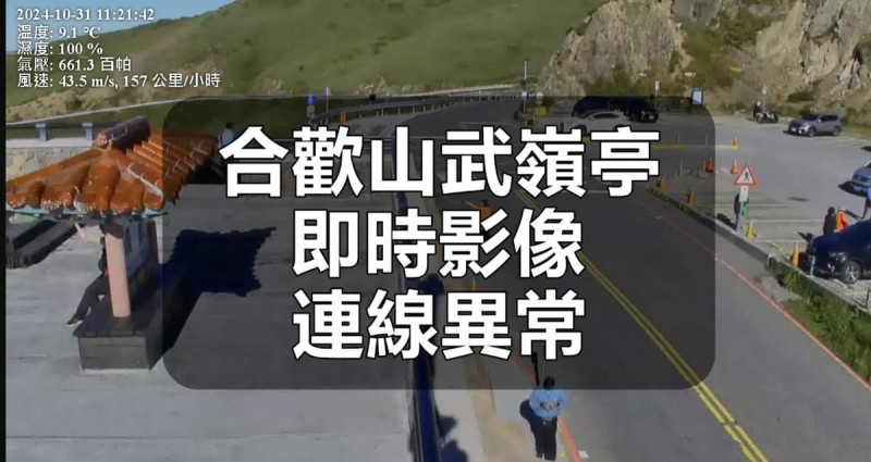 合歡山即時監測因破紀錄風速而暫停。   圖：翻攝自台灣即時影像監視器