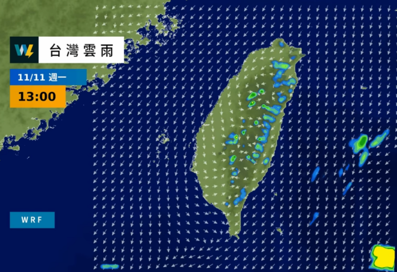 下周一起東北季風再度增強，北部及東部地區將迎來降雨和降溫。   圖：翻攝自氣象風險WeatherRisk 臉書