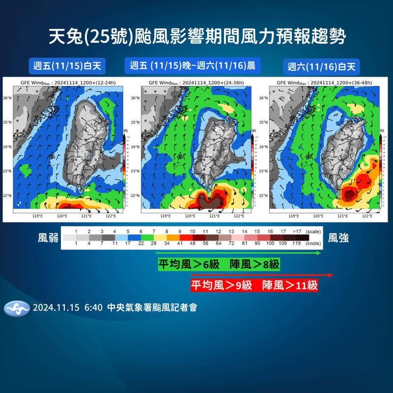 氣象署提醒，天兔颱風接近台灣期間有強陣風。   圖：氣象署提供