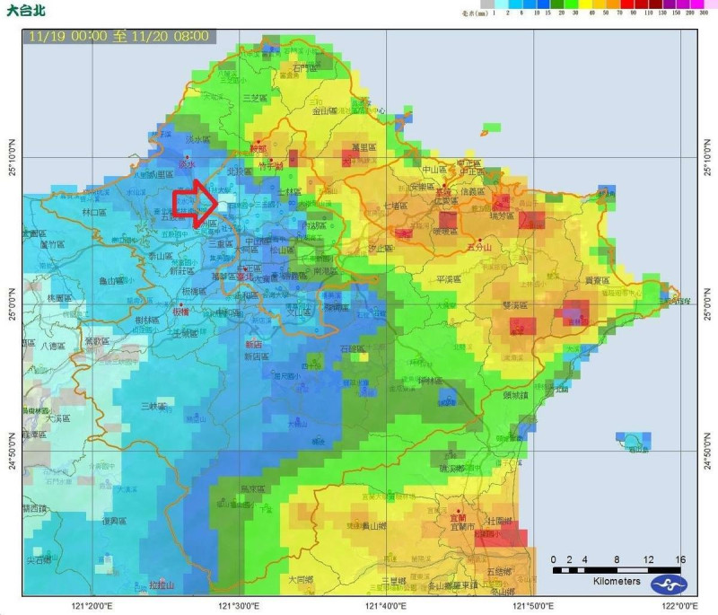 鄭明典提到台北最不會下雨地點。   圖：鄭明典臉書/氣象署官網