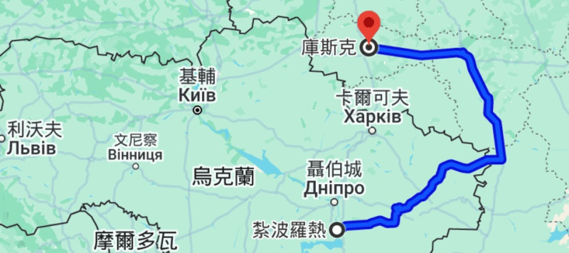 俄軍抽調1個師的兵力回庫爾斯克   圖：翻攝自Google Map