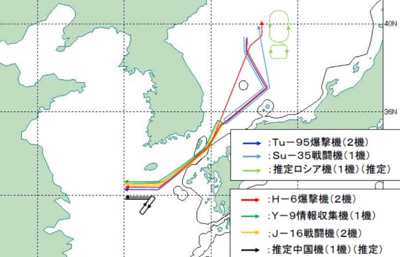 中國與俄羅斯 11 月 29 日演習圖。   圖：翻攝自日本防衛省