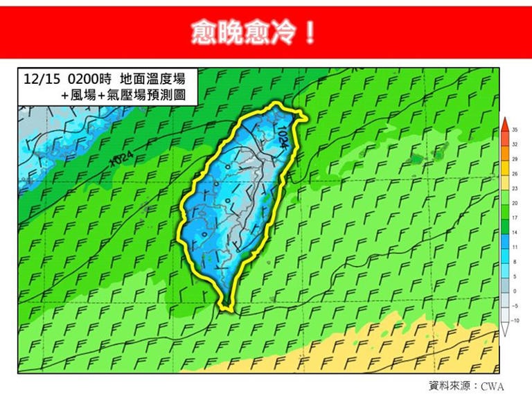 冷氣團來襲、週末急凍，今天台灣各地天氣轉冷。   圖/林老師氣象站