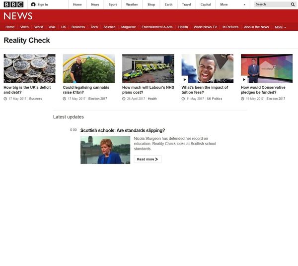 圖二、英國公視BBC於網站設置專屬網頁，刊播其所揭露的在社群媒體廣泛流傳的假新聞。   
