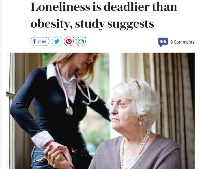 根據美國的一項研究發現，孤獨比肥胖更容易致命。   圖：翻攝Daily Telegraph網站