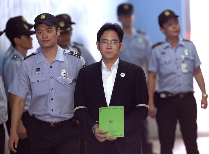 南韓中央地方法院25日一審判處三星少主李在鎔5年徒刑。   圖：達志影像/路透社資料照