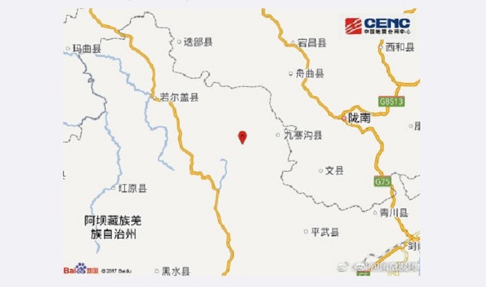 四川省阿壩州九寨溝縣在8日21時19分發生7.0級地震。   圖：翻攝中國地震台網