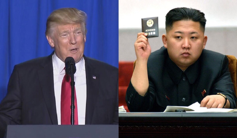 北韓領導人金正恩（右）與美國總統川普互嗆引發一場核風暴，日本、南韓和台灣因地理位置，面臨的威脅可能比美國大。   圖：新頭殼合成照