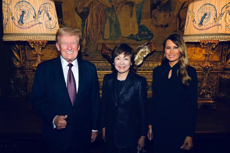 安倍昭惠與川普夫婦會面。   圖：翻攝X（前推特）@MELANIATRUMP