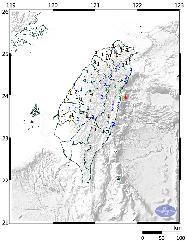 今日下午16時8分許，花蓮地區發生芮氏規模5.2有感地震。   圖：中央氣象署／提供