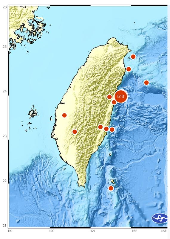 花蓮地區26日下午16時8分發生芮氏規模5.2地震，中央氣象署研判屬於0403花蓮大地震的餘震。   圖：中央氣象署／提供